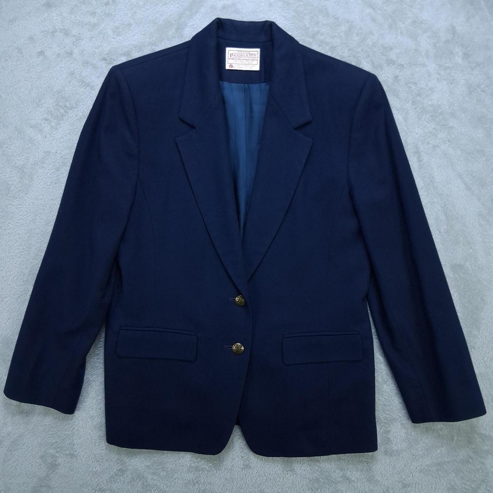 Pendleton Vintage Wool Blazer Navy Blue Petite Tailored Jacket USA Made